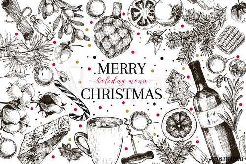 500x333 Christams Menu Vector Sketched Vintage Style Banner Holiday