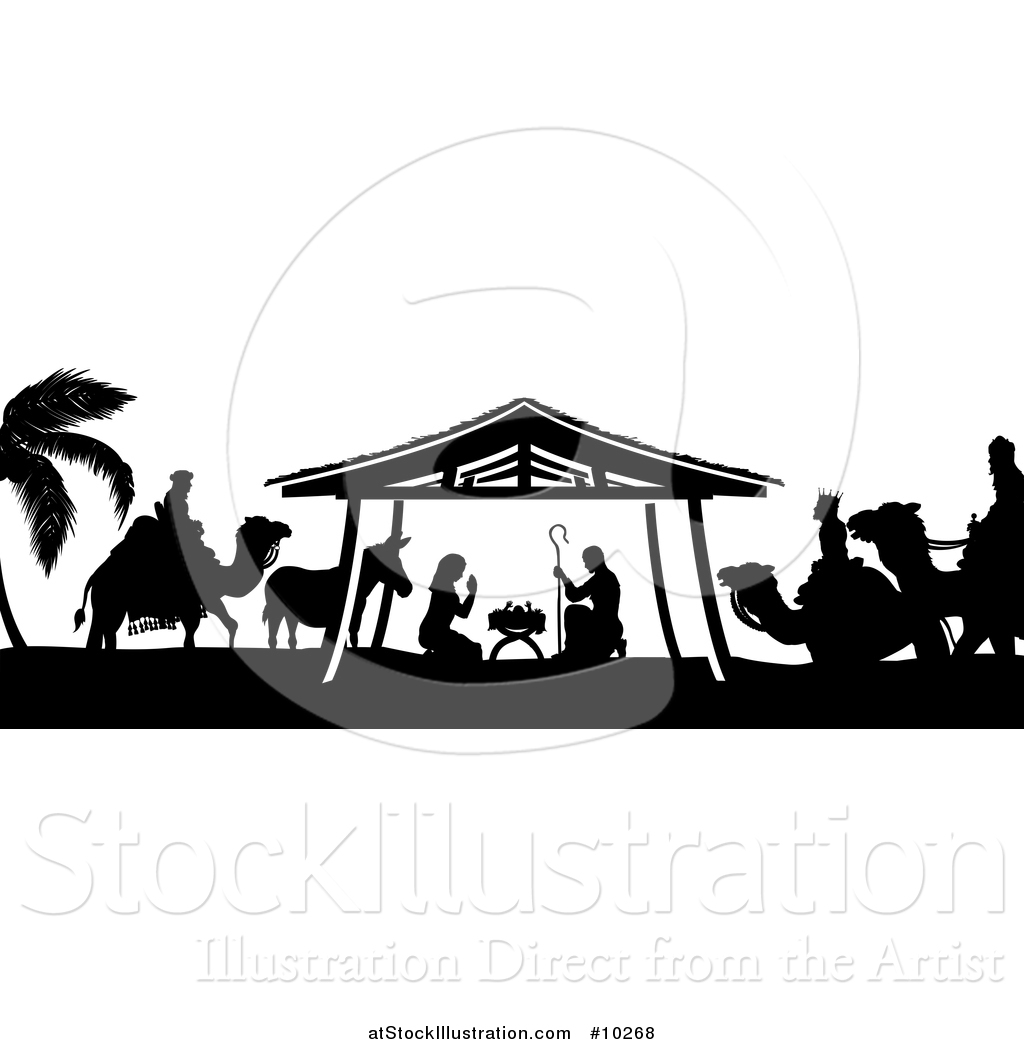 1024x1044 Vector Illustration Of A Black And White Christmas Nativity Scene
