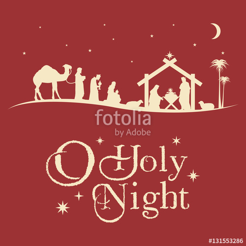500x500 Christmas Nativity Scene Silhouette, Vector Stock Image
