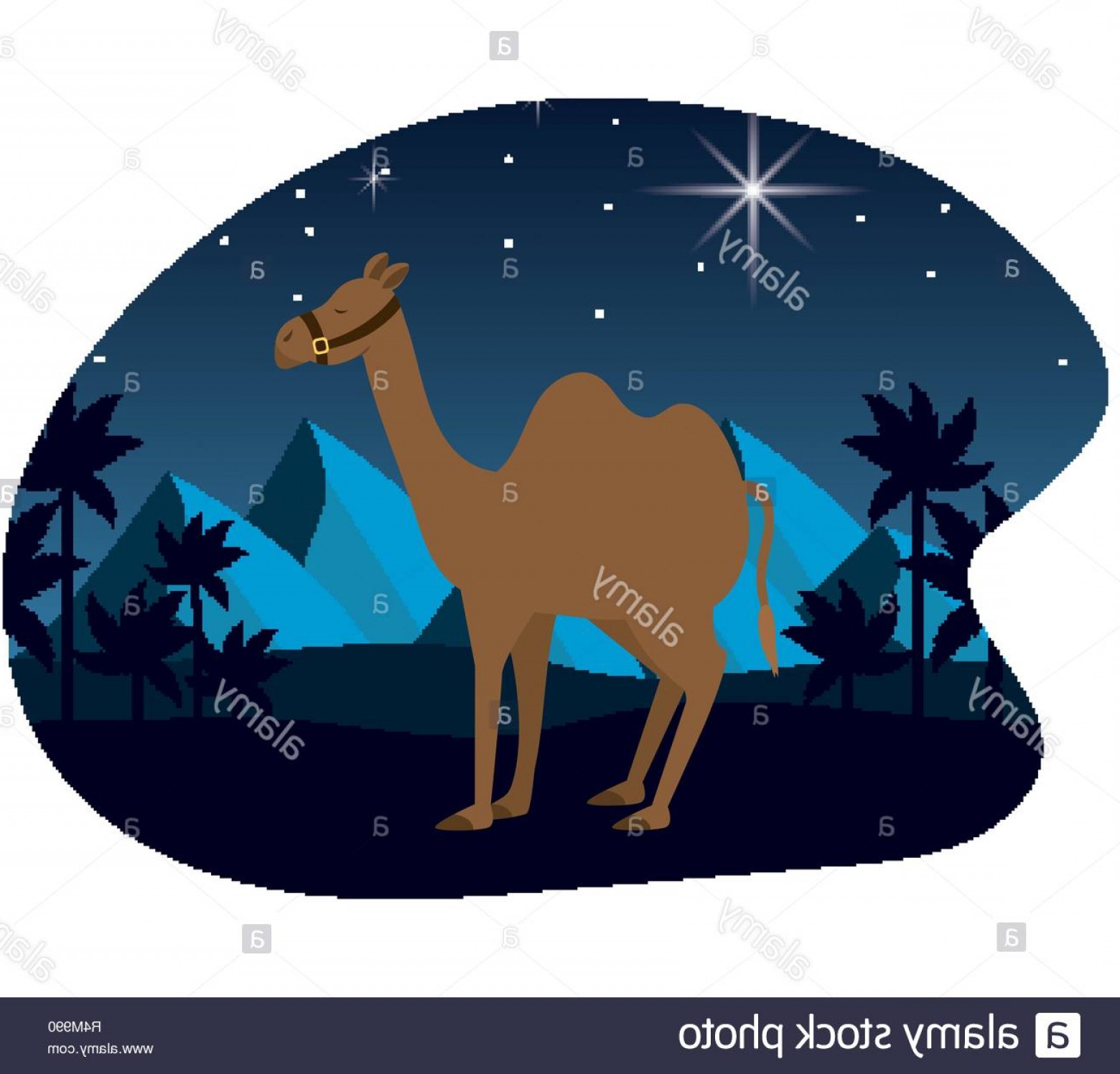 1560x1496 Christmas Nativity Scene Animal Camel At Night Cartoon Vector