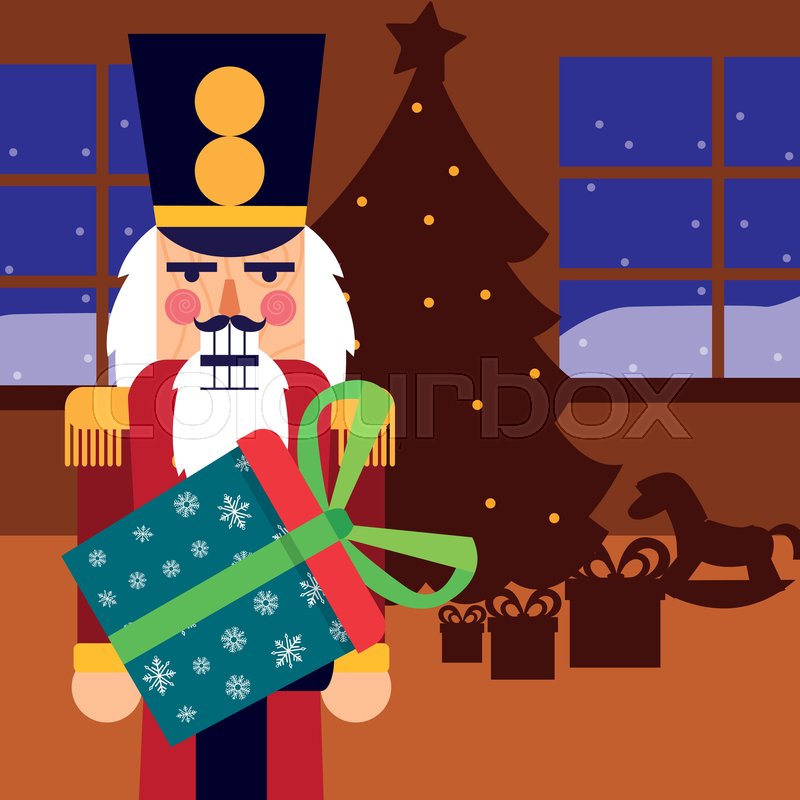 800x800 Christmas Nutcracker Holding Gift Box Stock Vector Colourbox