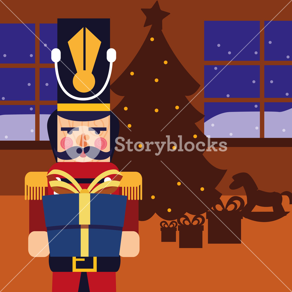 1000x1000 Christmas Nutcracker Holding Gift Box With Tree Vector