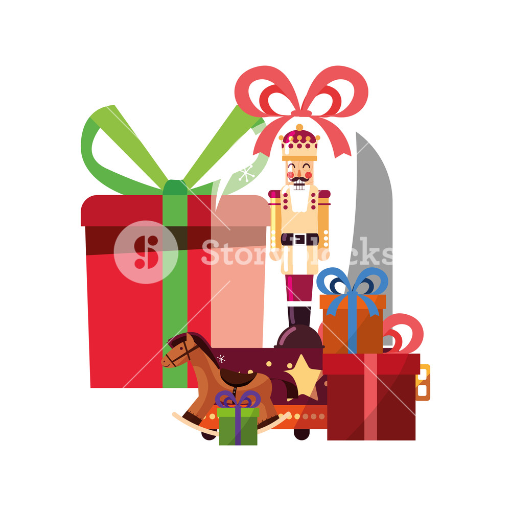 1000x1000 Christmas Nutcracker Snow Globe Horse Gifts Vector Illustration