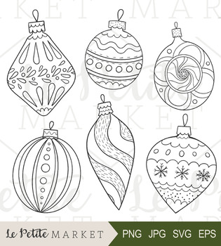 315x350 Hand Drawn Christmas Ornaments Clip Art, Holiday Decor Clip Art