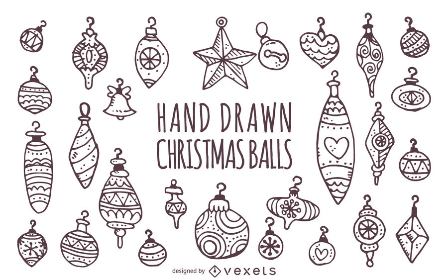 900x563 Hand Drawn Christmas Ornaments Set
