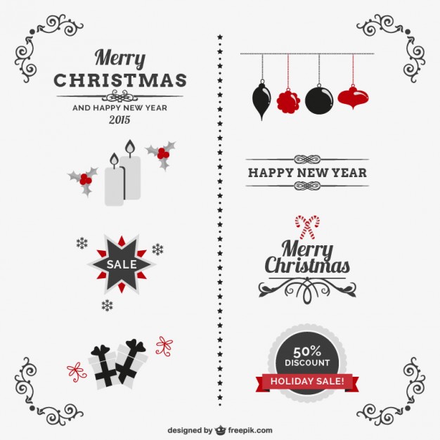 626x626 Classic Vintage Christmas Ornaments Vector Free Vector Download