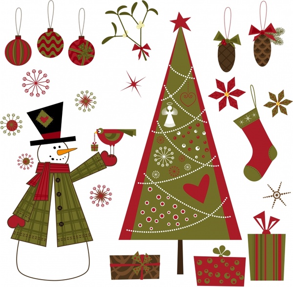 600x588 Xmas Design Elements Classical Colorful Flat Symbols Sketch Free