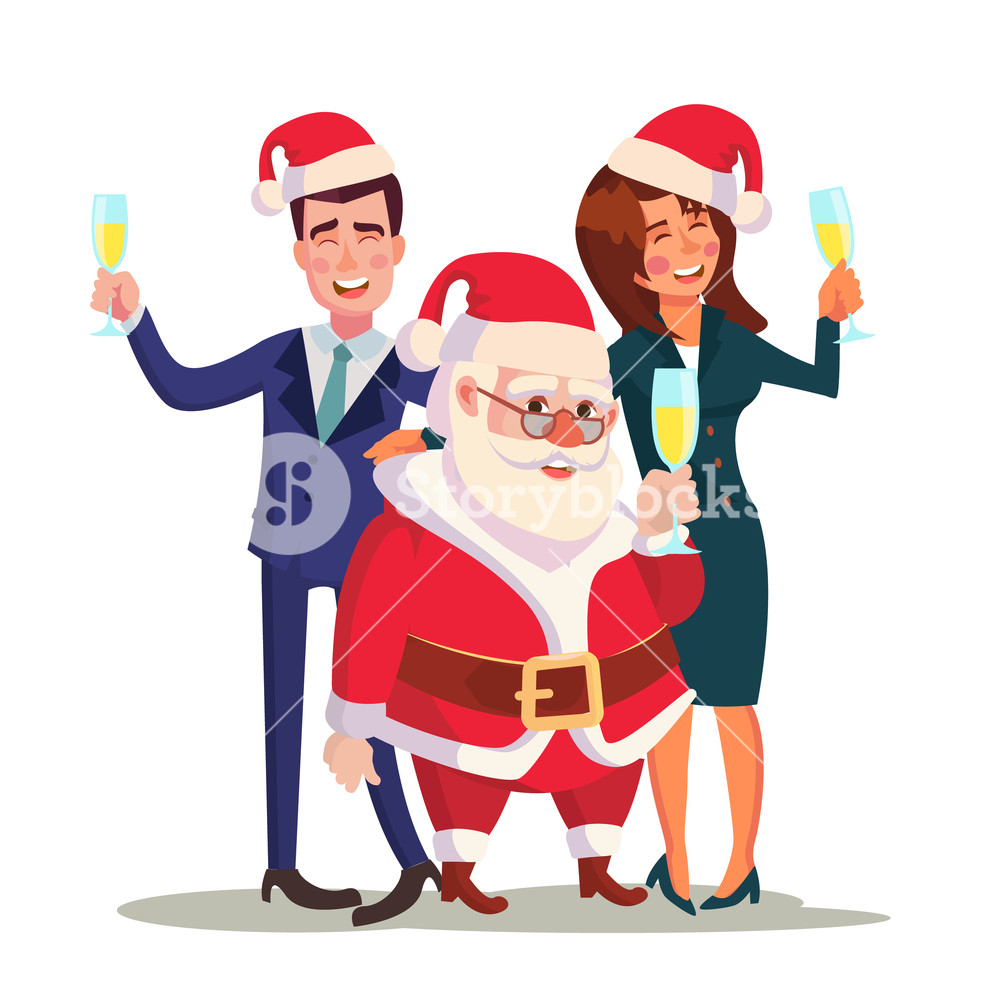 1000x1000 Corporate Christmas Party Vector Man, Woman And Santa Claus End