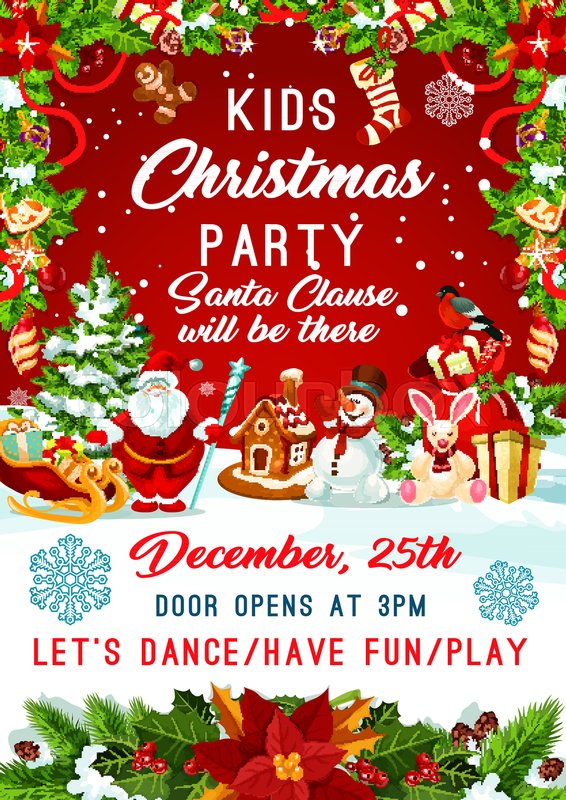 566x800 Kids Christmas Party Invitation Poster Stock Vector Colourbox