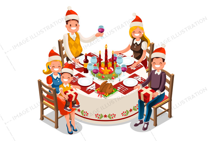 690x459 Christmas Dinner Party Vector Illustration