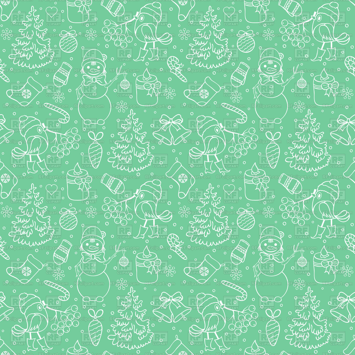 1200x1200 Seamless Christmas Pattern With Trees, Birds, Snowmen Vector Image