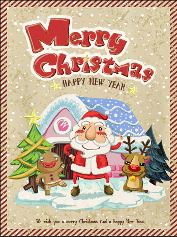 348x466 Vintage Merry Christmas Poster Vector Material Free Download