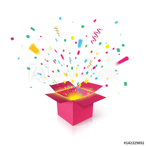 500x500 Open Pink Gift Box And Confetti Fountain Christmas Present