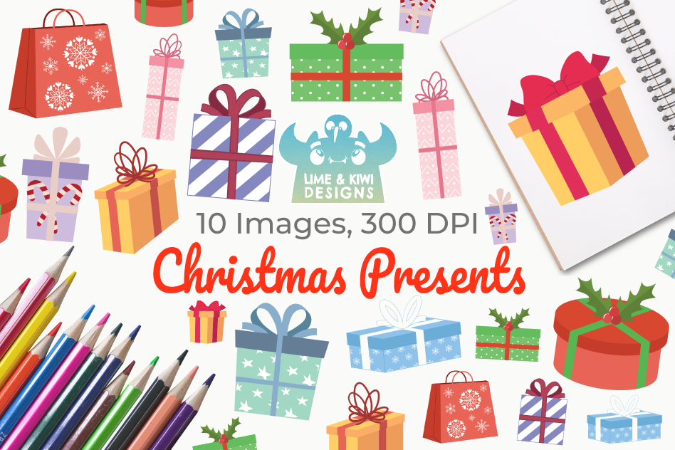 948x632 Christmas Presents Clipart, Instant Download Vector Art