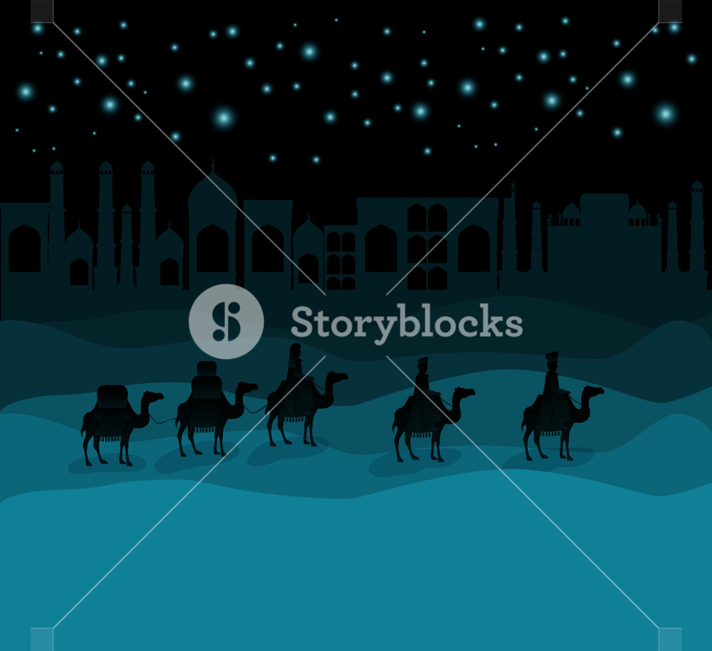 1000x914 Wise Men Traveling In The Desert Christmas Scene Vector