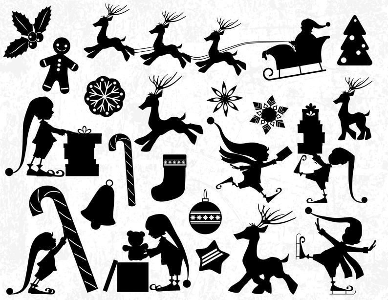 794x614 Christmas Silhouettes Christmas Silhouette Clip Arts Cut Etsy
