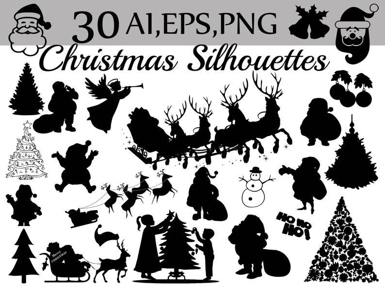 794x595 Christmas Silhouettes Clipart Christmas Clipart Etsy
