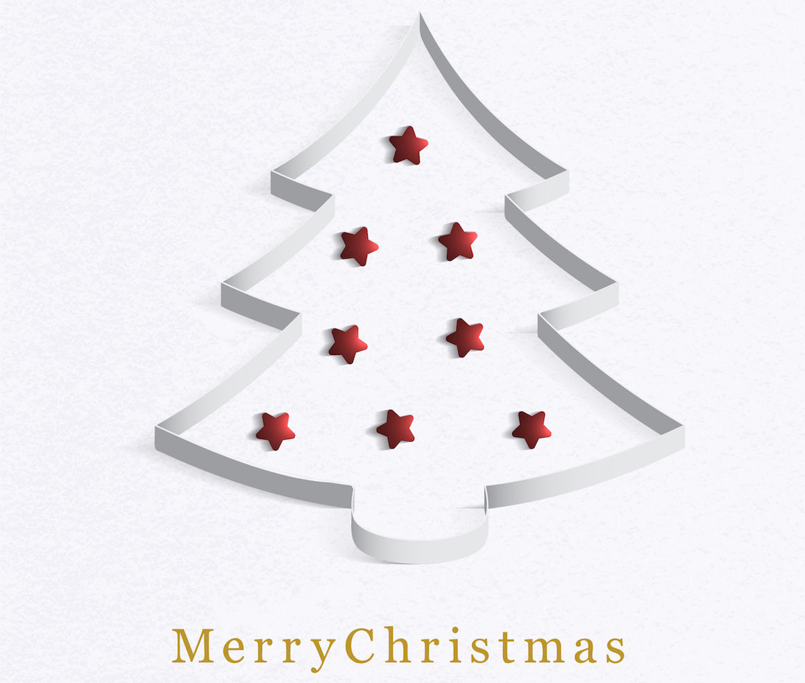 1160x985 Christmas Tree Made Of White Paper With A Red Star Vector