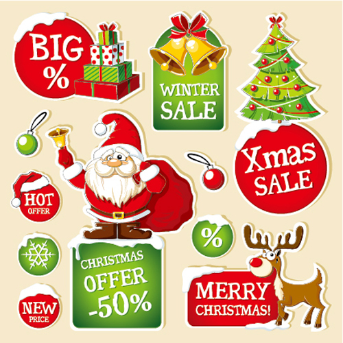 500x500 Christmas Sticker With Labels And Badge Vector Set Free Download