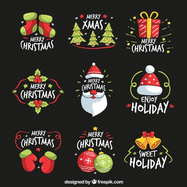 626x626 Collection Of Hand Drawn Christmas Stickers Vector Free Download