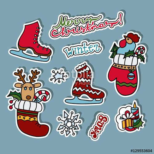 500x500 Set Of Christmas Stickers Vector Objects Isolated Doodle Deer