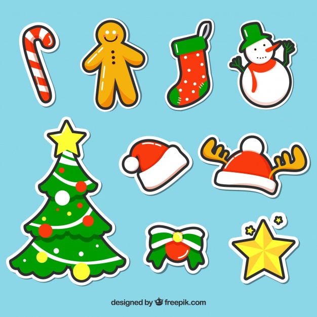 626x626 Set Of Hand Drawn Christmas Stickers Vector Free Download