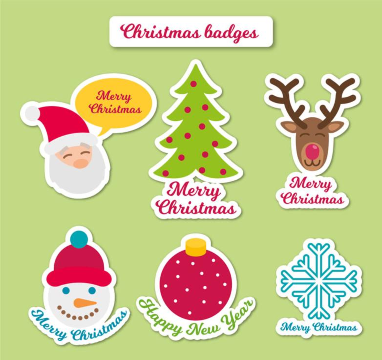 782x737 Six Lovely Christmas Stickers Vector Free Vector Graphic Download