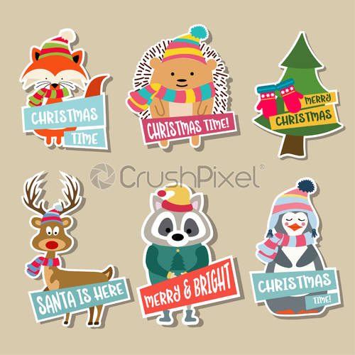 500x500 Christmas Stickers Collection, Stock Vector Crushpixel