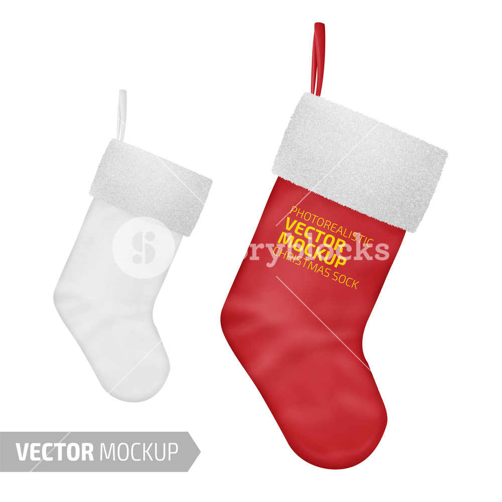 1000x1000 White Christmas Sock With Hang Realistic Vector Royalty Free