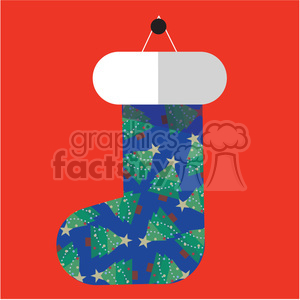 300x300 Blue Cartoon Christmas Stocking On Red Square With Christmas Trees