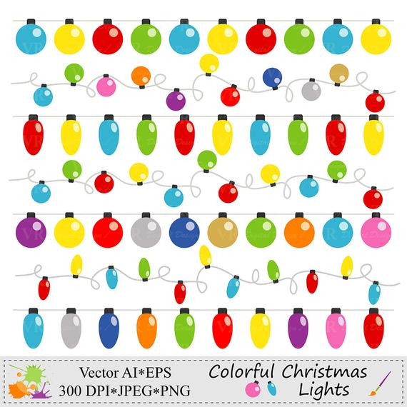 570x570 Colorful Christmas String Lights Clip Art Bright Holiday Etsy