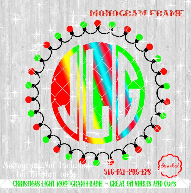 794x800 Christmas Monogram Frame With String Lights Vector Etsy