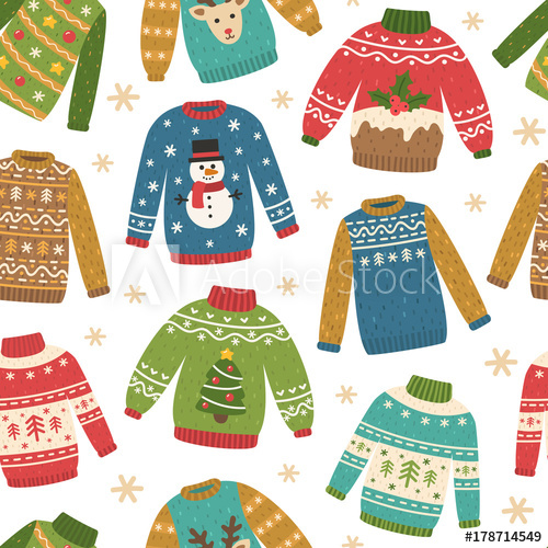 500x500 Cute Seamless Pattern With Ugly Christmas Sweaters Vector