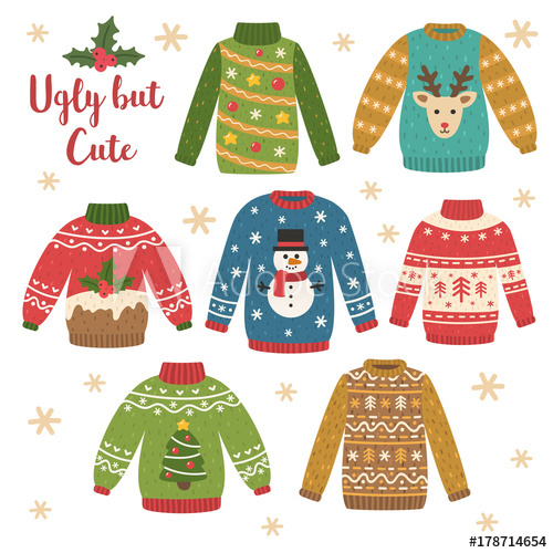 500x500 Cute Set Of Ugly Christmas Sweaters Vector Illustrations Funny