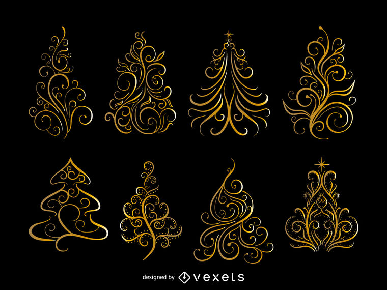 760x570 Golden Swirls Christmas Tree Set
