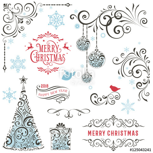 500x500 Ornate Winter Holiday Collection With Swirls, Typographic Labels