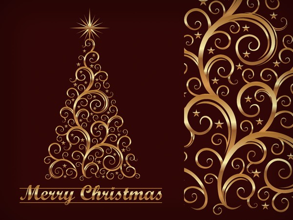 600x450 Abstract Floral Swirl Christmas Tree Vector