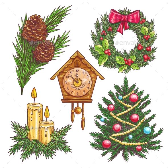 590x590 Vector Hand Drawn Christmas Decorative Elements Christmas Wreath