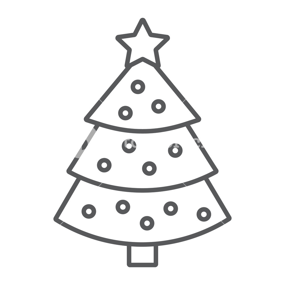 1000x1000 Christmas Tree Thin Line Icon, Xmas And Decoration, Fir Tree Sign