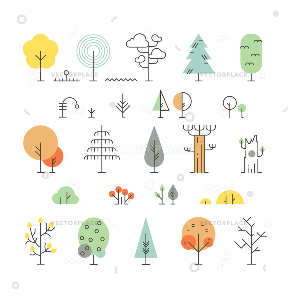 1000x1000 Forest Trees Line Icons Simple Geometric Vector Illustration