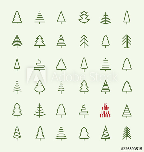 475x500 Thin Line Pine Tree Icon Set