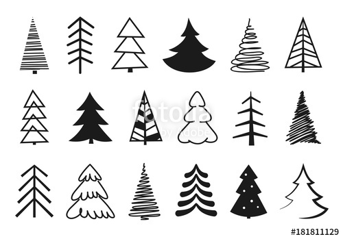 500x349 Hand Drawn Christmas Tree Silhouettes Black Isolated Christmas