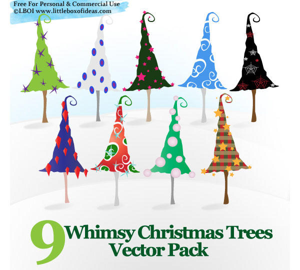 600x540 Whimsy Christmas Trees Vector Free