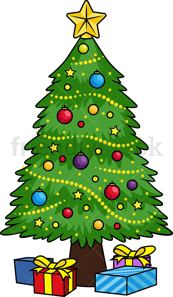 697x1196 Decorated Christmas Tree Cartoon Vector Clipart
