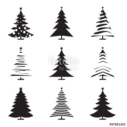 500x500 Set Of Black Christmas Tree Vector Illustration And Icons Stock