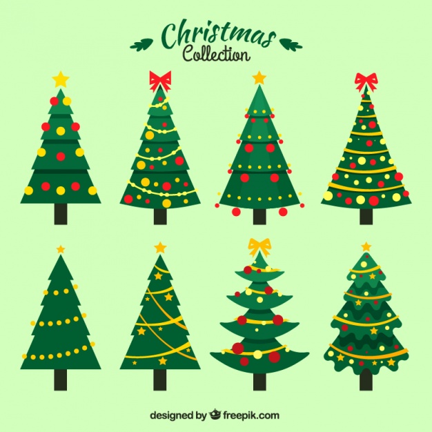 626x626 Set Of Christmas Trees With Ornaments Vector Free Download