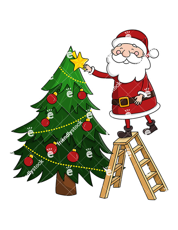 Cute Santa Claus Decorating A Christmas Tree Clipart 585x755 Cute Santa Claus Decorating A Christmas Tree Clipart