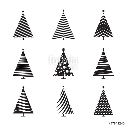 500x500 Set Of Black Christmas Tree Vector Illustration And Icons Stock