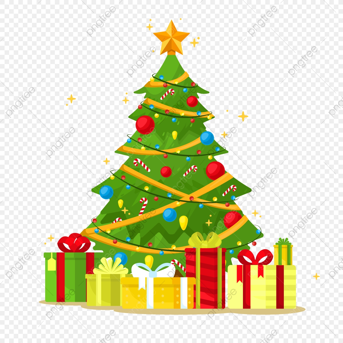 1200x1200 Flat Christmas Tree With Gifts, Christmas Tree, Gifts, Tree Vector
