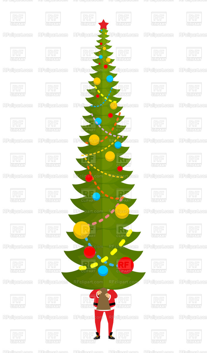 705x1200 Santa Carry Big Christmas Tree Vector Image Of Holiday